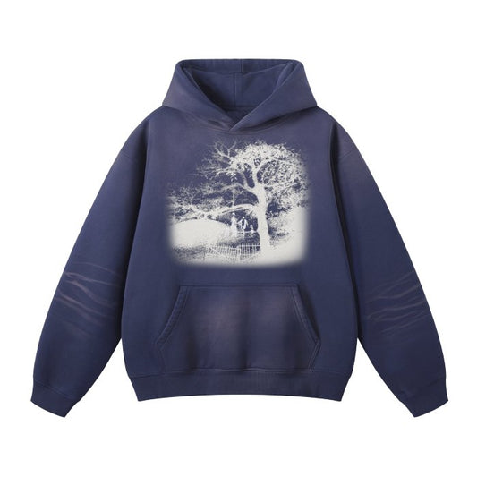 Blue Washed Dyed Fleece Hoodie